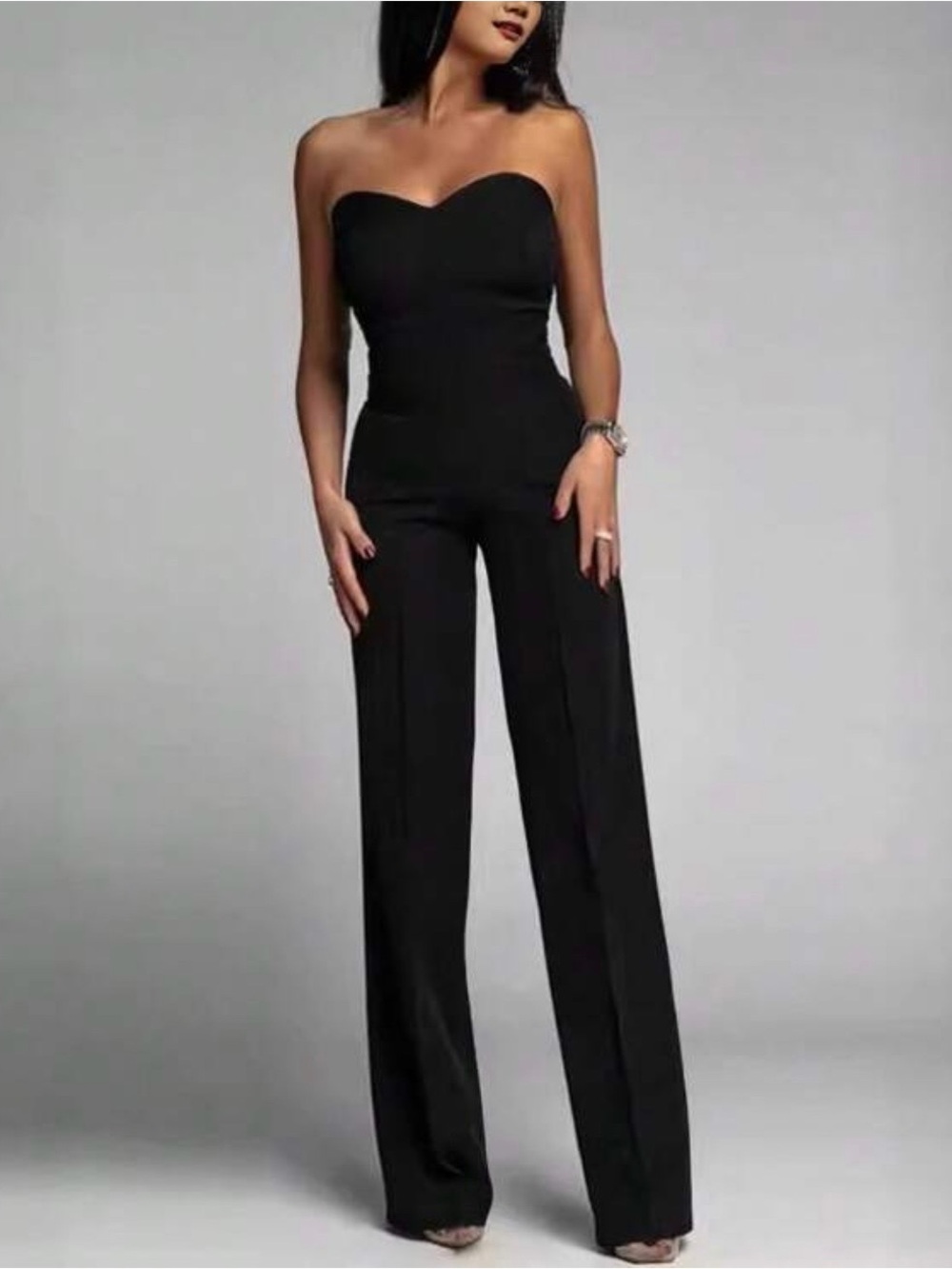 Brand New Shein Strapless Wide Leg Jumpsuit/Pantsuit Sz Large (Black)